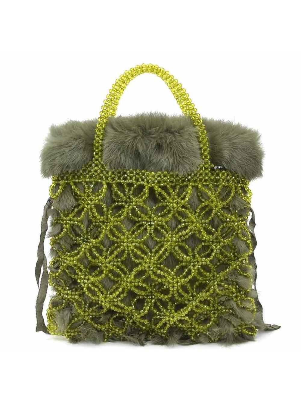 Auth Anteprima Handbag Khaki Beads/Fur #303070A14B